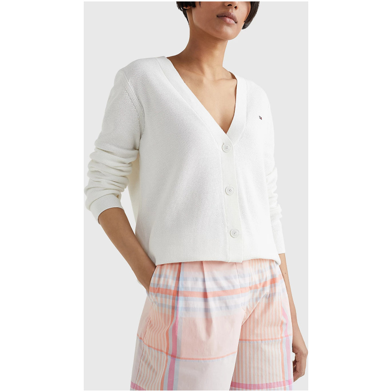 TOMMY HILFIGER ORG TEXTURE V-NK CARDIGAN